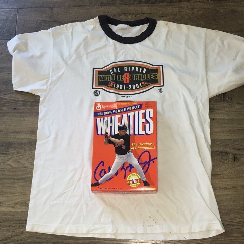 Cal Ripken Jr 2131 General Mills Wheaties cereal box orioles team jersey t shirt
